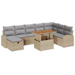 vidaXL Ensemble de Canapés de Jardin 9 Pièces avec Coussins Beige Poly Rattan