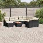vidaXL Salon de jardin 11 Pièces avec coussins noir résine tressée