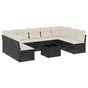 vidaXL Salon de jardin 10 Pièces avec coussins noir résine tressée