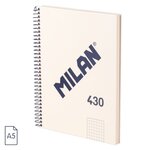 Cahier à Spirale Milan Serie 1918 Format A5 Grille 5x5mm - 80 Feuilles de 95 gr/m2 - Microperforé  2 Trous - Coloris Beige