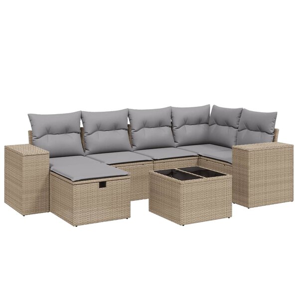 vidaXL Salon de jardin avec coussins 7Pièces mélange beige résine tressée