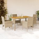 vidaXL Ensemble à manger de jardin et coussins 5Pièces beige rotin acacia