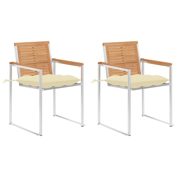 vidaXL Chaises de jardin avec coussins 2 Pièces Teck solide et acier