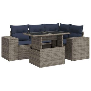 vidaXL Salon de jardin avec coussins 5 Pièces gris résine tressée