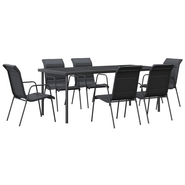 vidaXL Ensemble à manger de jardin 7 Pièces noir textilène et acier