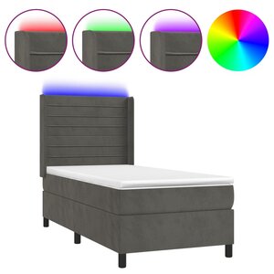 vidaXL Sommier à lattes de lit et matelas et LED Gris foncé 90x200cm