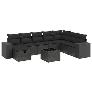 vidaXL Salon de jardin 9 Pièces avec coussins noir résine tressée