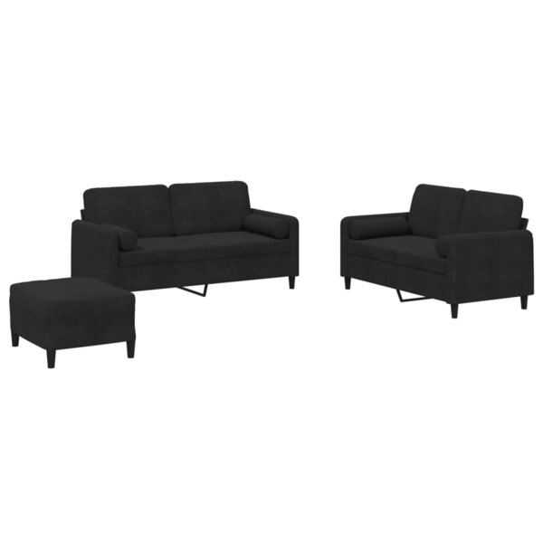 vidaXL Ensemble de canapés 3 Pièces avec coussins noir velours