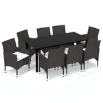 vidaXL Ensemble à manger de jardin et coussins 9 Pièces Poly rotin Marron