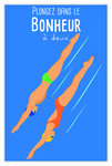 Carte Plongez dans le BONHEUR À DEUX avec Enveloppe - Affichette Mini Posters Format 17x11 5cm - Félicitations pour un Couple Homme Femme Plongeurs Eau Bleue Piscine Mer Rétro Vintage