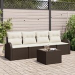 vidaXL Ensemble de Canapés de Jardin 5 Pièces avec Coussins Marron Poly Rotin