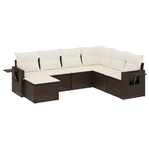 vidaXL Salon de jardin avec coussins 7 Pièces marron résine tressée