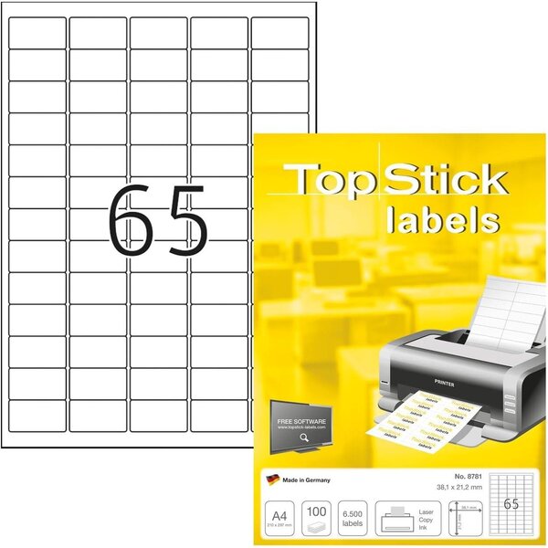 Boîte 6500 Etiquettes Universelle 38 1 x 21 2 mm Blanc TOP STICK
