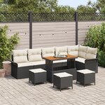 Canapé de jardin 10 pièces avec coussins noir poly rotin