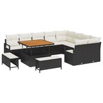 Ensemble de canapés de jardin en 12 pièces avec coussins Rattan poly noir Acacia