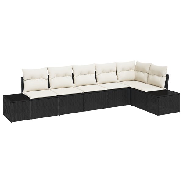 vidaXL Set de Canapés de Jardin 6 Pièces avec Coussins en Rotin Synthétique Noir