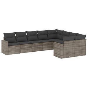 vidaXL Salon de jardin 9 Pièces avec coussins gris résine tressée