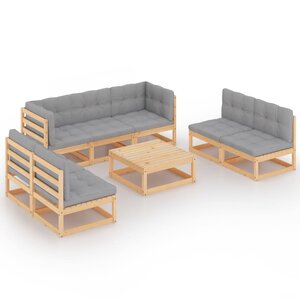 vidaXL Salon de jardin 8 Pièces avec coussins Bois de pin massif