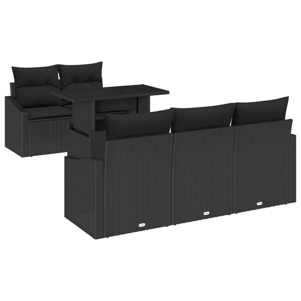 vidaXL Ensemble de canapé de jardin de 6 pièces avec coussins en poly rotin noir
