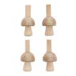 4 pinces champignons en bois pailletées dorées