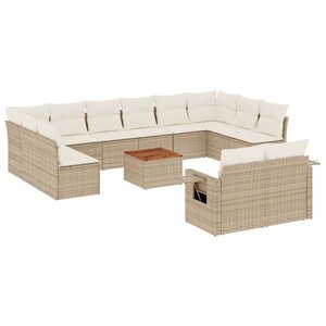 vidaXL Salon de jardin avec coussins 13 Pièces beige résine tressée
