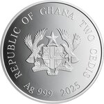 Pièce de monnaie en Argent 2 Cedis g 15.57 (1/2 oz) Millésime 2025 Lunar Year Ghana SNAKE