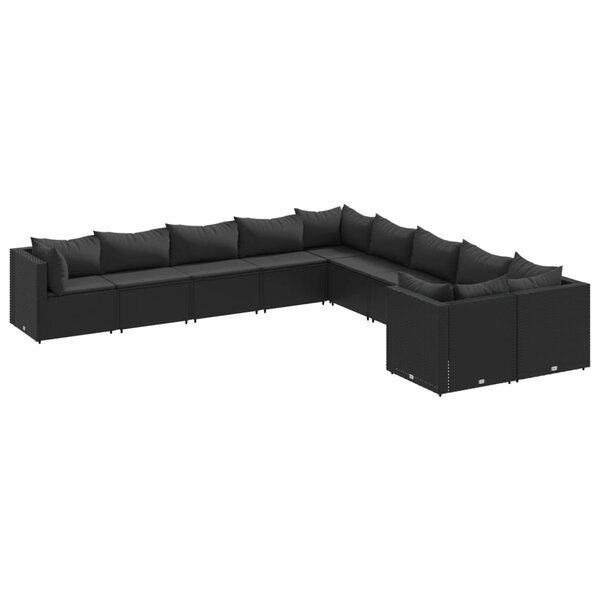 vidaXL Salon de jardin 10 Pièces avec coussins noir résine tressée