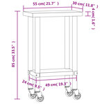 vidaXL Table de travail de cuisine avec roues 55x30x85 cm inox