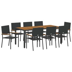 vidaXL Ensemble de salle à manger pour jardin 9 Pièces Noir polyrotin
