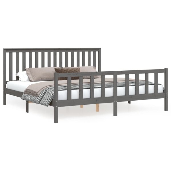 vidaXL Cadre de lit et tête de lit gris 200x200 cm bois de pin massif