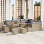 Ensemble de sofas de jardin 13 pièces avec coussins Beige Poly Rattan Acacia