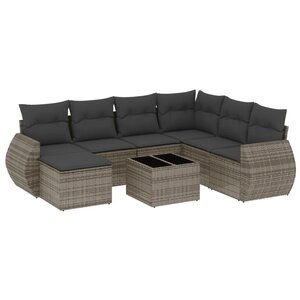 vidaXL Salon de jardin 8 Pièces avec coussins gris résine tressée