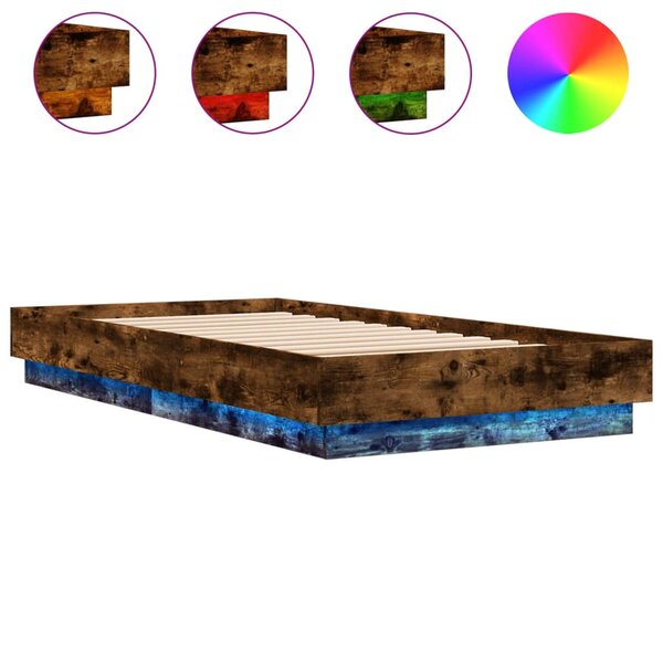 vidaXL Cadre de lit avec lumières LED chêne fumé 90x190 cm