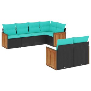 vidaXL Salon de jardin 7 Pièces avec coussins noir résine tressée