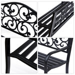 Banc 3 places de jardin terrasse style cosy chic 127L x 60l x 89H cm métal époxy anticorrosion noir