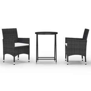 vidaXL Ensemble de bistro de jardin 3 Pièces poly rotin et verre trempé