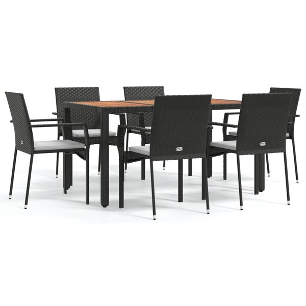 vidaXL Ensemble à manger de jardin coussins 7Pièces Noir Résine tressée