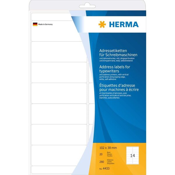 Boite de 280 Etiquettes 102x38 mm Coins Ronds Balnc HERMA
