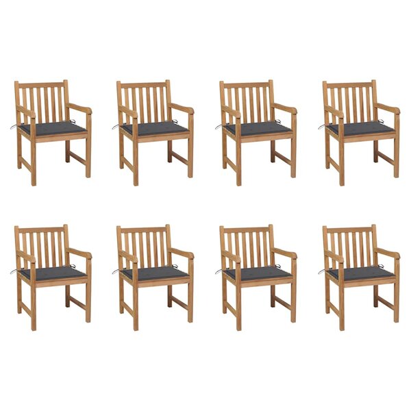 vidaXL Chaises de jardin lot de 8 avec coussins anthracite Bois teck