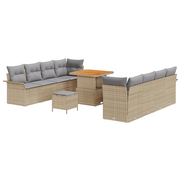 vidaXL Ensemble de Canapé de Jardin de 11 Pièces avec Coussins Beige Poly Rattan Acacia