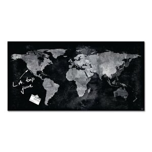 Artverum tableau magnétique design, surface en verre trempé ultra-brillant - 91 x 46 cm - Aspect Carte mondiale