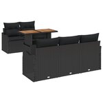 Ensemble canapé jardin 6 pièces avec coussins noir poly rotin