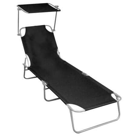 vidaXL Chaise longue pliable avec auvent Noir Aluminium