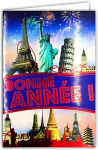 Lot 10 cartes avec enveloppe - bonne année monuments feu d'artifice paillettes