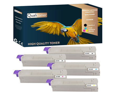 Qualitoner x5 toners 44318608 (noir x2 + cyan + magenta + jaune) compatible pour oki