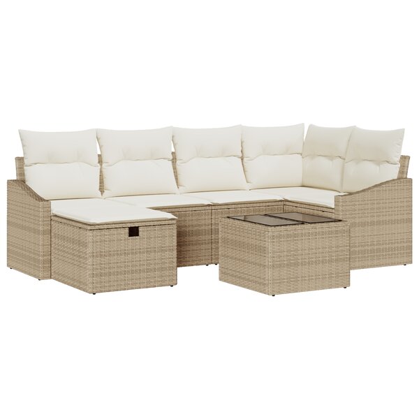 vidaXL Ensemble de 7 pièces de canapé de jardin avec coussins beige poly rotin