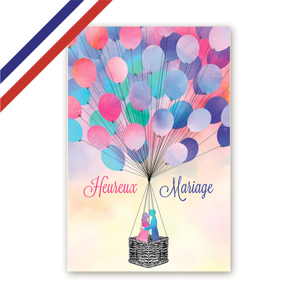 Carte félicitations mariage - mariés mongolfière