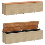 vidaXL Boîte de rangement de jardin beige résine tressée bois d'acacia