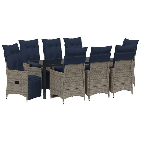 Ensemble de salle à manger de jardin vidaXL 9 pièces avec coussins en rattan synthétique gris