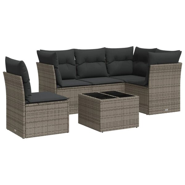 vidaXL Salon de jardin 6 Pièces avec coussins gris résine tressée